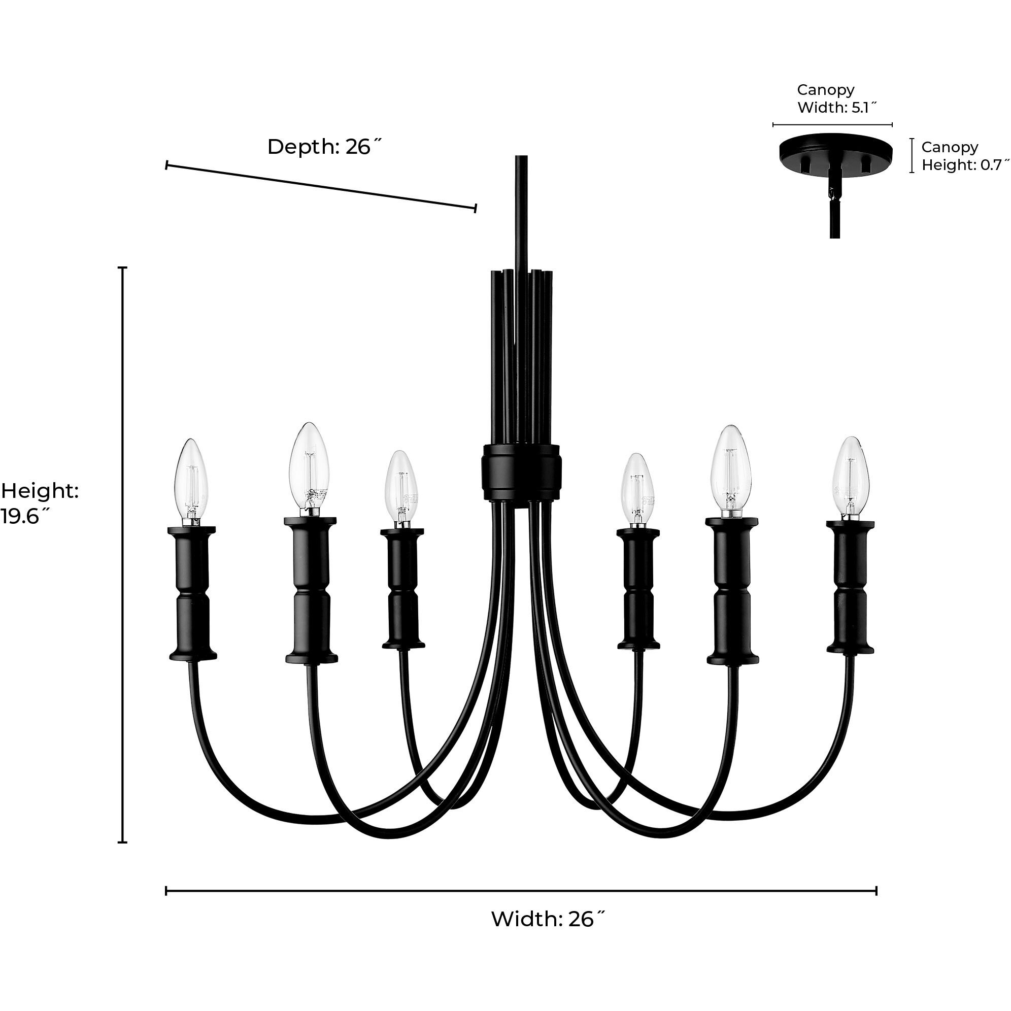 Potiss 6 Light 26 inch Matte Black Chandelier Ceiling Light